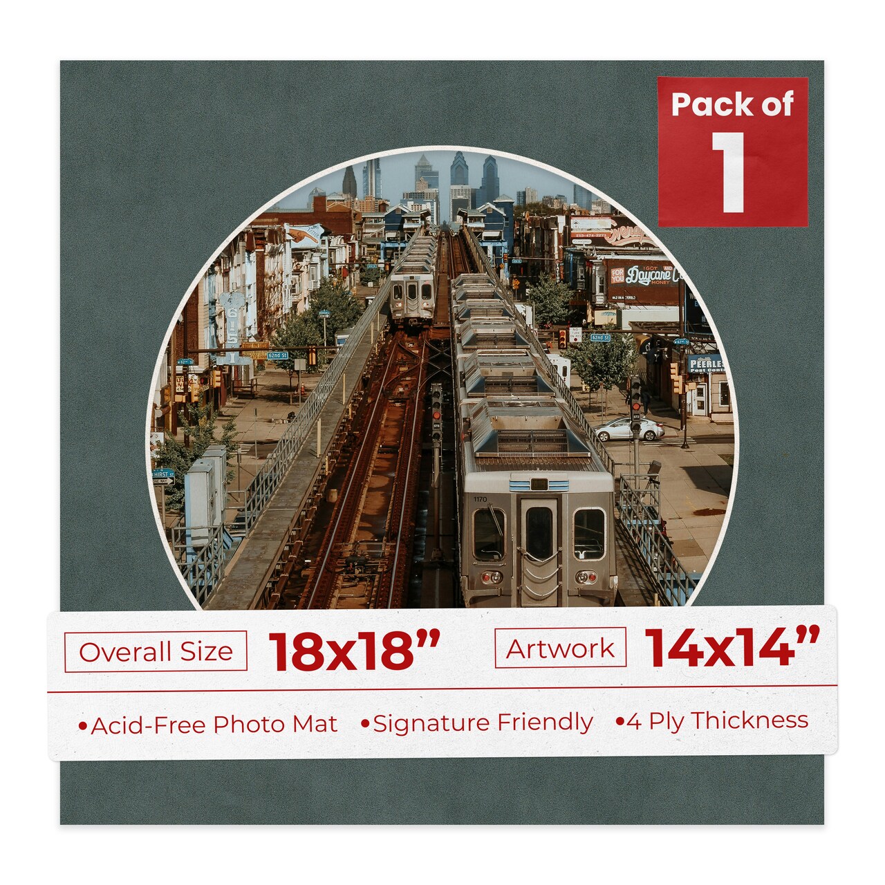 Dark Grey Suede Mat Board for 18x18 Frames - Circle Opening for 14x14 Photos